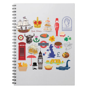 Caderno Espiral Símbolos britânicos do Reino Unido