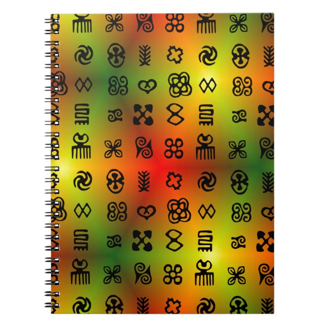 Caderno Espiral Símbolos de Adinkra com cores africanas (Frente)
