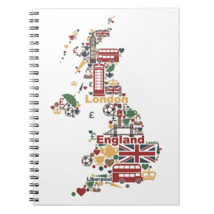 Caderno Espiral Símbolos do mapa de Inglaterra