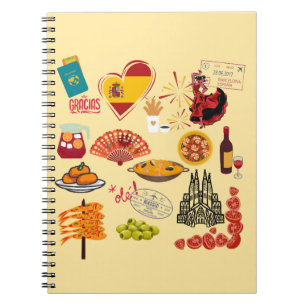 Caderno Espiral Símbolos Espanhóis Amantes de Viagens