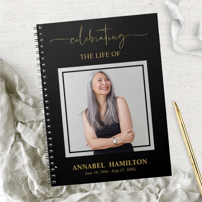 Caderno Espiral Simple Elegant Memorial Funeral Fotografia Guest B (Criador carregado)