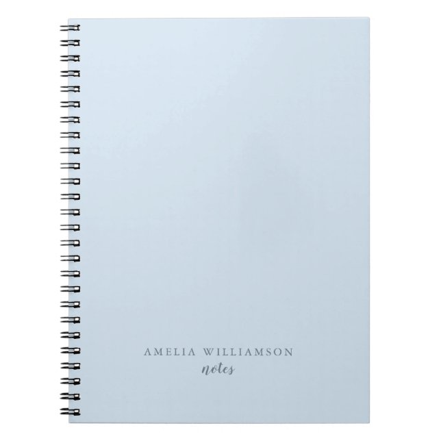 Caderno Espiral Simple Minimalist Soft Blue Personalized Name (Frente)