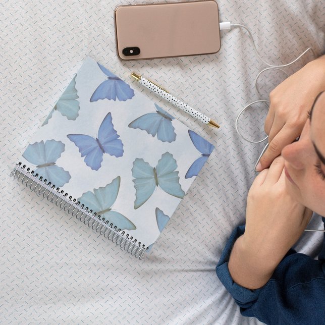 Caderno Espiral Simples Azul Lindas Borboletas Aquarela (Criador carregado)