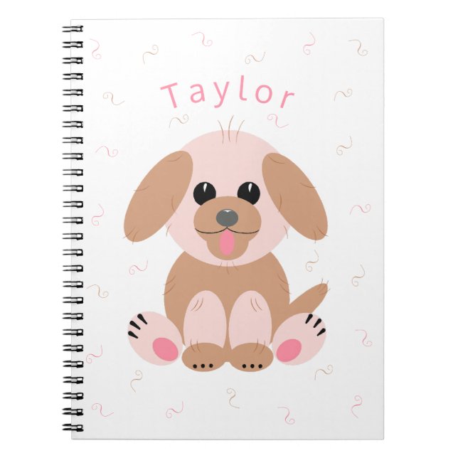 Caderno Espiral Simples Cartoon Personalizado Puppy Dog Pastel (Frente)