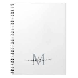 Caderno Espiral Simples Cinza Negra Monograma com Script Girly Mod