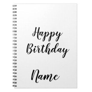 Caderno Espiral simples e mínimo feliz aniversário adicione seu no