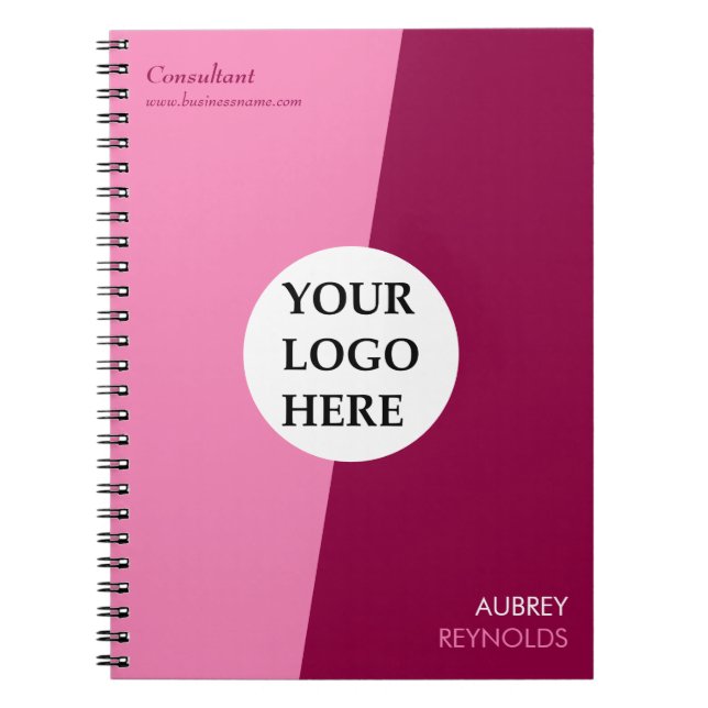 Caderno Espiral Simples e Moderno, cor-de-rosa personalizada (Frente)
