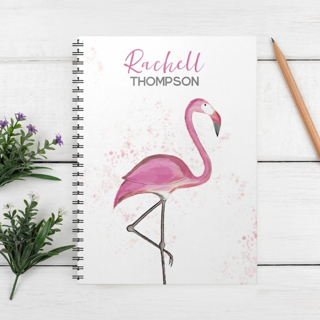 Caderno Espiral Simples Elegante Rosa Flamingo Aquarela (Criador carregado)