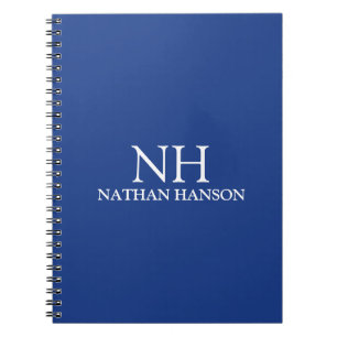 Caderno Espiral Simples Monograma Azul Moderno