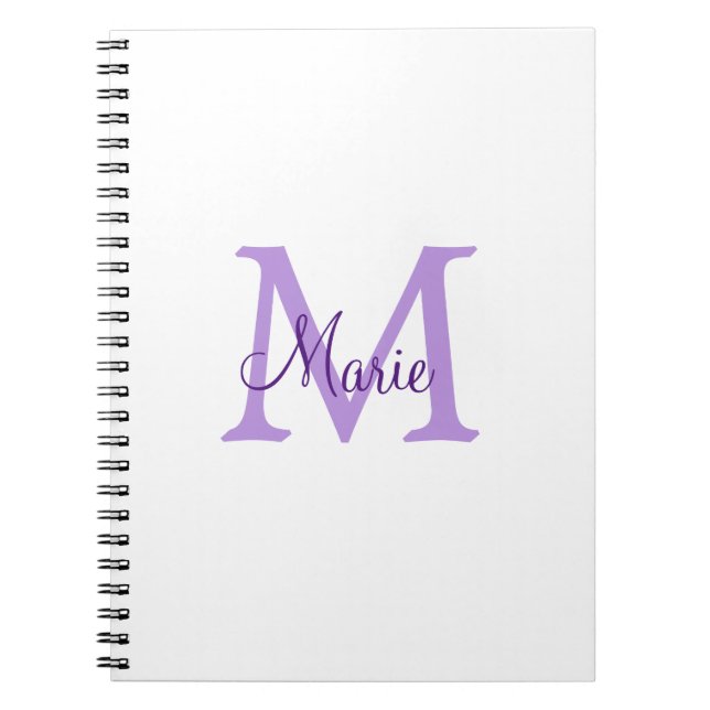Caderno Espiral simples nome de adição monograma, cor-de-rosa verm (Frente)