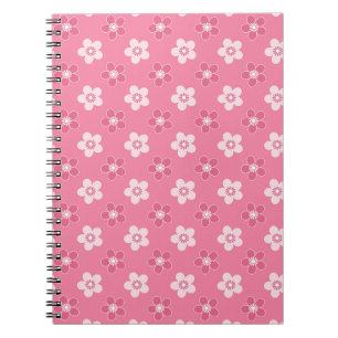 Caderno Espiral simples padrão floral sólido rosa retrofluxo peque