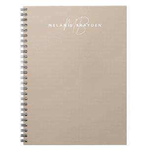 Caderno Espiral Simples Taupe Minimalista Dois Monogramas Nome