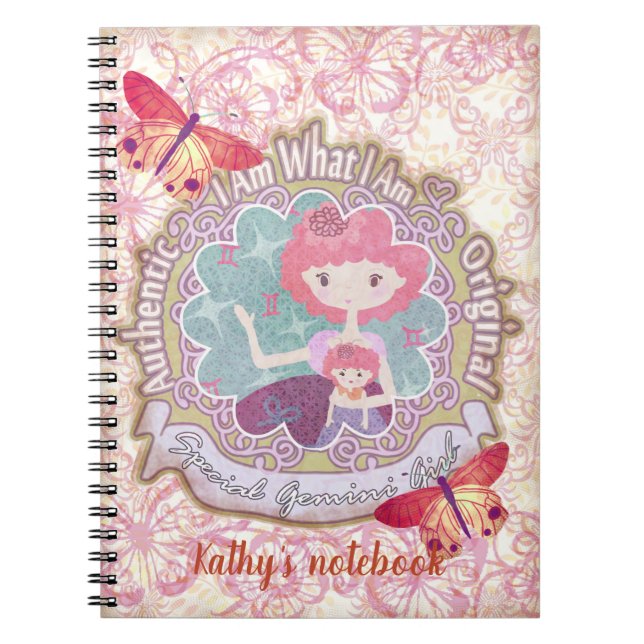 Caderno Espiral Sinais de Gemini. notebook personalizado (Frente)