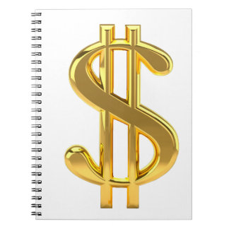 Caderno Espiral Sinal de Dólar ouro Noteboo Espiral Branco Fundo