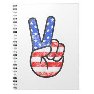 Caderno Espiral Sinal de Paz de Bandeira Americana T-Shirt Quarto