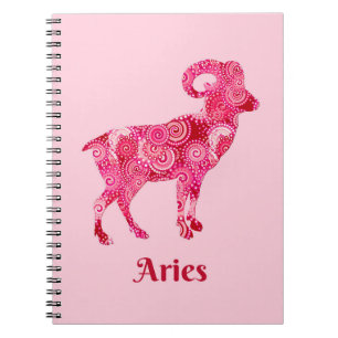 Caderno Espiral Sinal de Zodiac para Aries em um Padrão Vermelho C