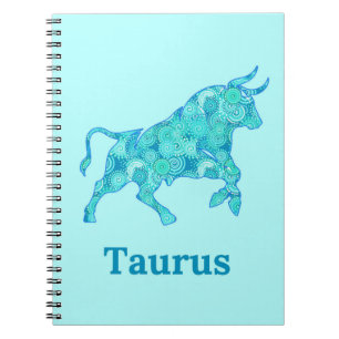 Caderno Espiral Sinal de Zodíaco para Taurus em tons de azul