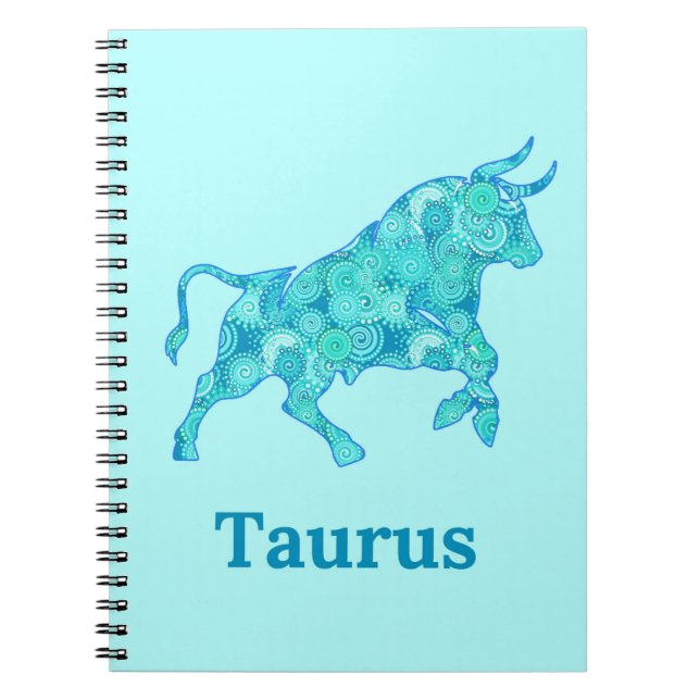 Caderno Espiral Sinal de Zodíaco para Taurus em tons de azul (Frente)