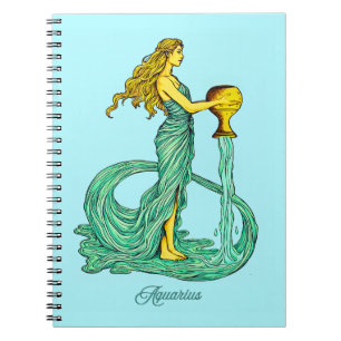 Caderno Espiral Sinal do Zodíaco Aquário, Mulher com Água Fluindo