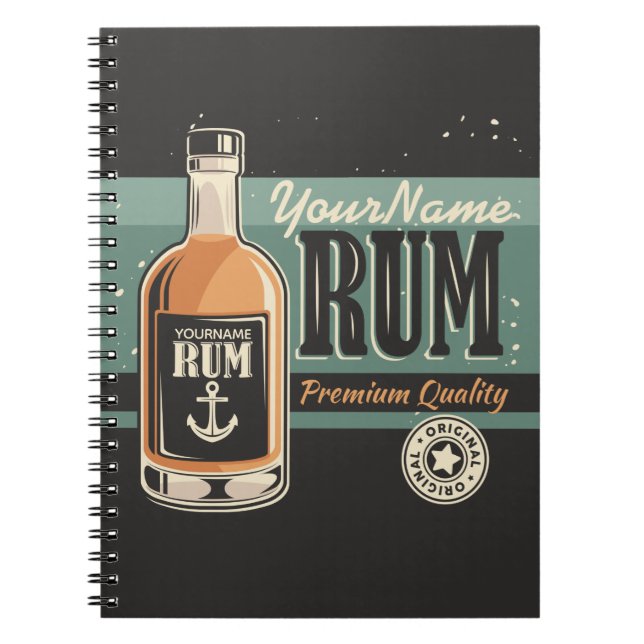 Caderno Espiral Sinal Retro Garrafa de Rum de Marinheiro Personali (Frente)