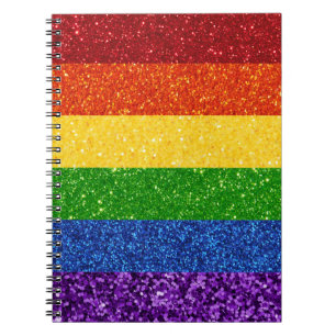 Caderno Espiral Sinalizador do Orgulho Arco-Íris LGBT Glitter