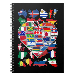 Caderno Espiral Sinalizadores de Coração do País Mundial Viajan