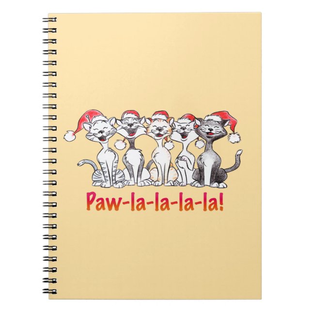 Caderno Espiral Singing Christmas Cats with Santa Hats (Frente)