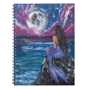 Caderno Espiral Sirene ao luar obra de arte feita à mão