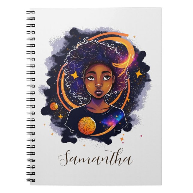 Caderno Espiral Sistema Solar Afro Mulher (Frente)