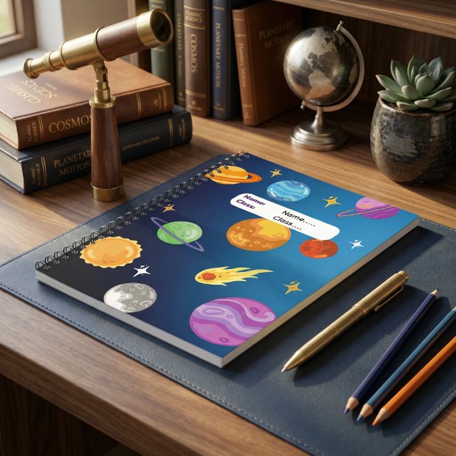 Caderno Espiral Sistema Solar com Sol e Planetas Personalizados (Solar System Planets Astronomy Personalized Space Science Notebook for Students
)