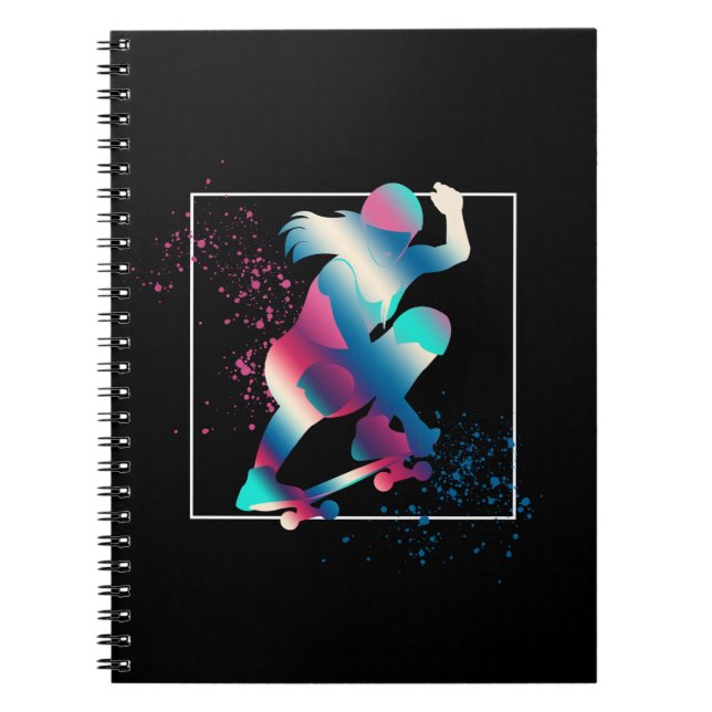 Caderno Espiral Skateboarder fêmea (Frente)