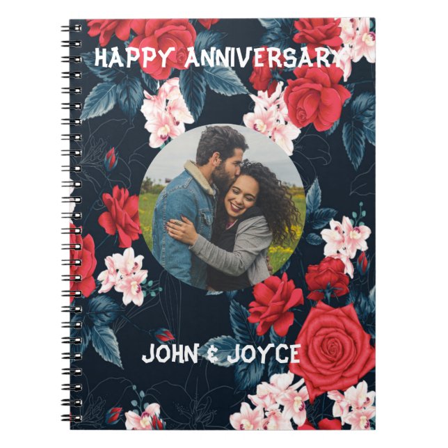 Caderno Espiral Skaymarts | Aniversário Bonito de Casamento Floral (Frente)