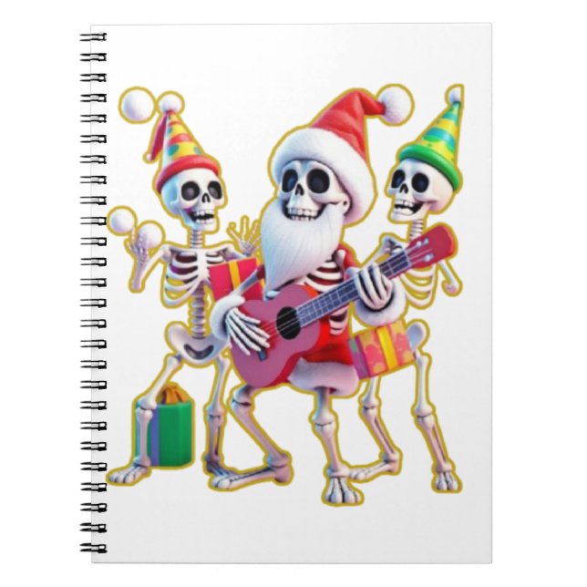 Caderno Espiral **Skeleton 3D Christm Santa Party – Funnyas Skelet (Frente)