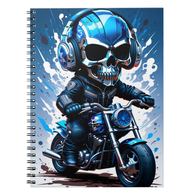 Caderno Espiral Skeleton Biker com fone de ouvido (Frente)