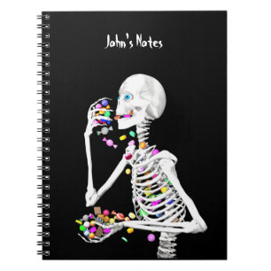 Caderno Espiral Skeleton comendo balas de Halloween
