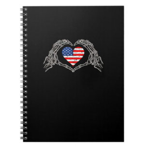 Caderno Espiral Skeleton Hand Heart Do 4º Da Bandeira Americana Pa