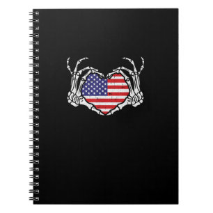 Caderno Espiral Skeleton Hand Heart Do 4º Da Bandeira Americana Pa
