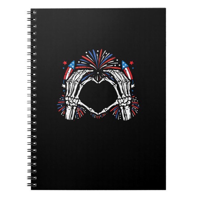 Caderno Espiral Skeleton Hand Heart EUA Patriotic American (Frente)