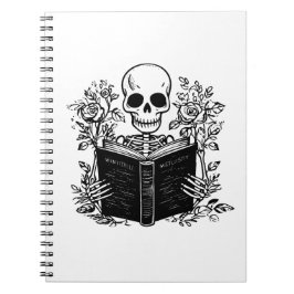 Caderno Espiral Skeleton lendo livro romântico