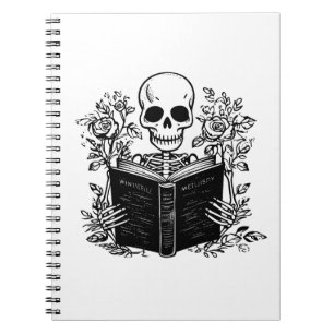 Caderno Espiral Skeleton lendo livro romântico