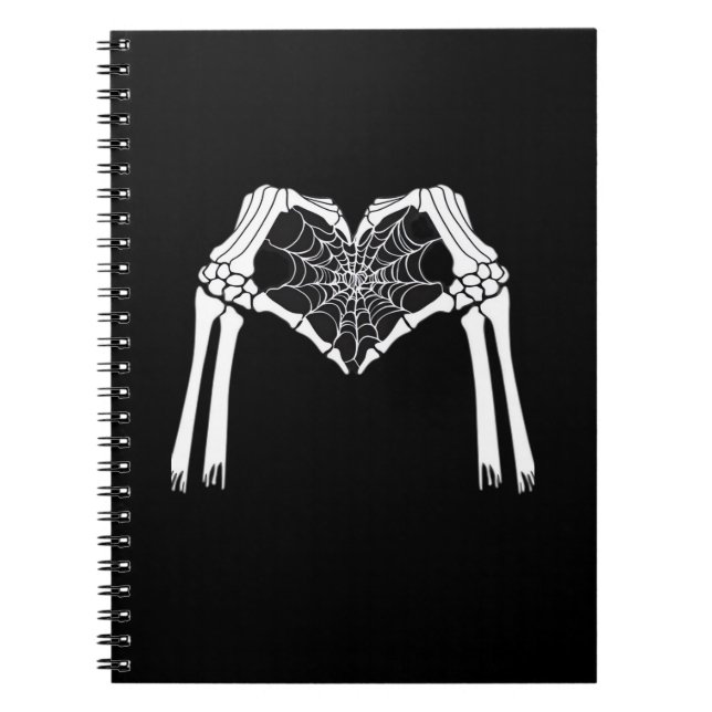 Caderno Espiral Skeleton Mãos Coração Cobweb (Branco) Clássico (Frente)