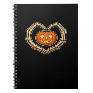 Caderno Espiral Skeleton Mãos Coração com Pumpkin Cute Hall