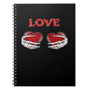 Caderno Espiral Skeleton mãos Design de coração engraçado
