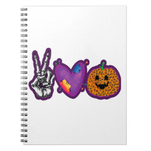 Caderno Espiral Skeleton Pumpkin Peace Love Halloween