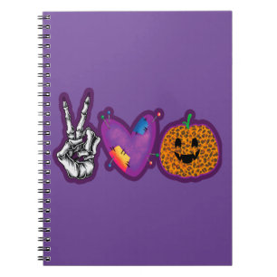 Caderno Espiral Skeleton Pumpkin Peace Love Halloween