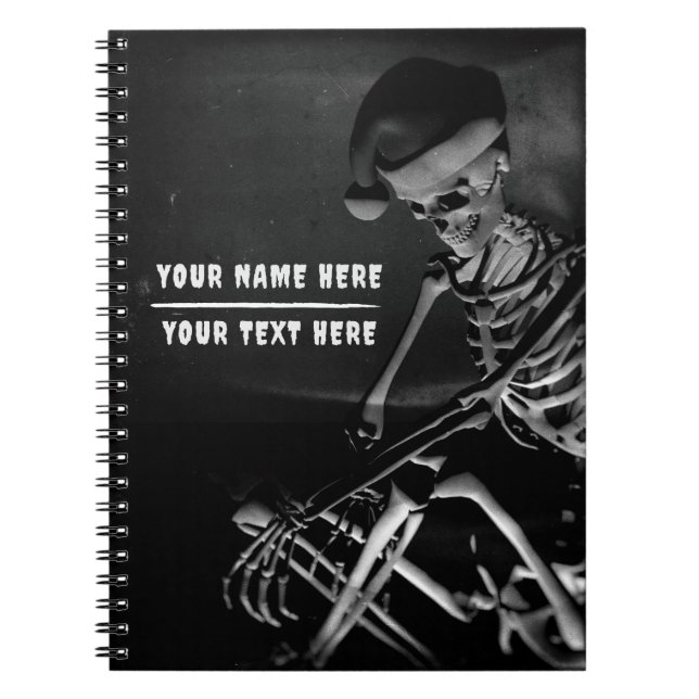 Caderno Espiral Skeleton with Santa hat. Customizable (Frente)