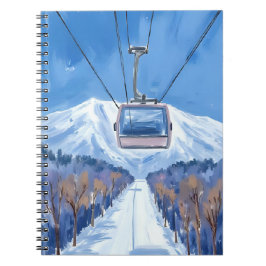 Caderno Espiral Ski Gondola Snow Mountain Watercolor