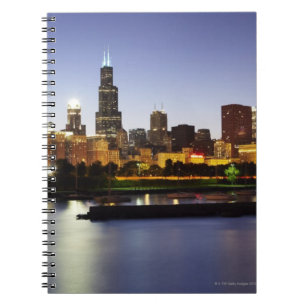 Caderno Espiral Skyline centro Chicago ao anoitecer