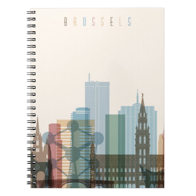 Caderno Espiral Skyline da cidade de Bruxelas, Bélgica | (Frente)