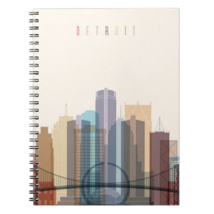 Caderno Espiral Skyline da cidade de Detroit, Michigan  